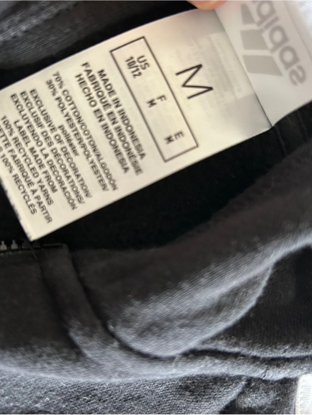 adidas Black Zip Hoodie with White Shoulder Stripes - Picture 3 of 3